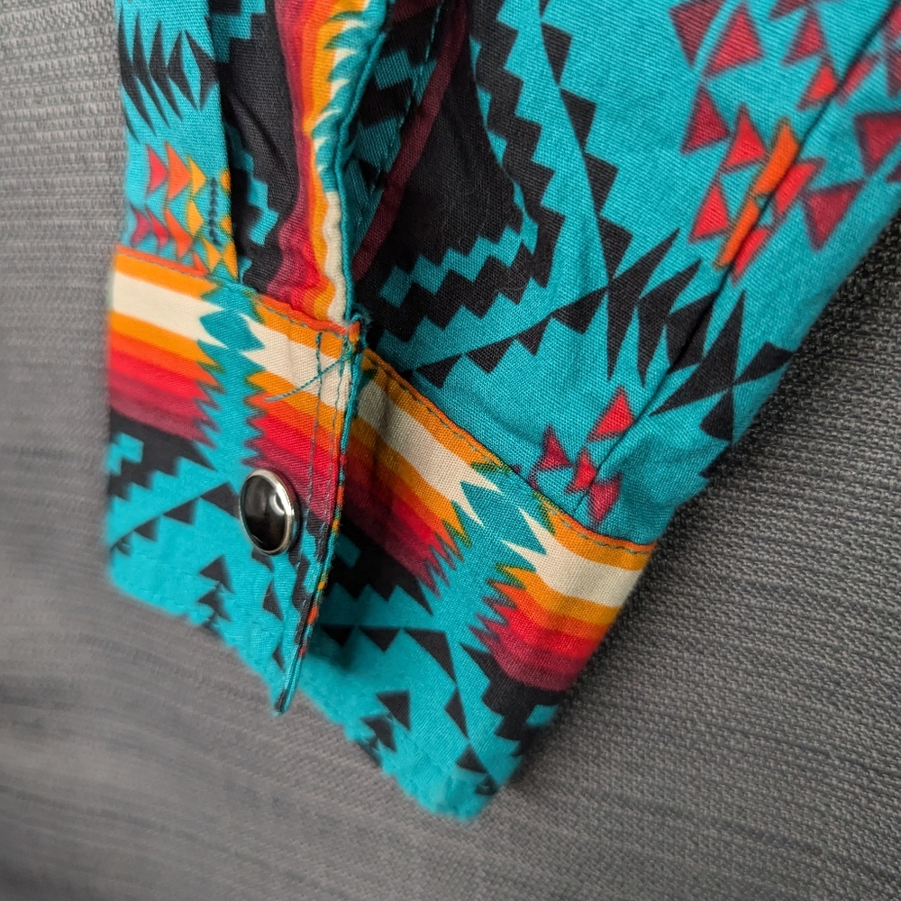 Western Shirt Kids L Unisex Southwestern Tribal Pattern Pearl Snap Multicolor - Picture 3 of 11